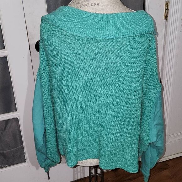 Free People Womens Green Oversized Chunky Crop Sweater‎ Small - Picture 2 of 5